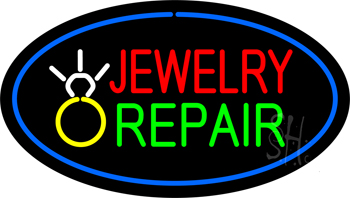 Jewelry Repair Oval Blue LED Neon Sign