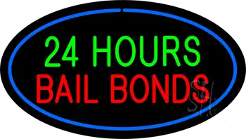 24 Hours Bail Bonds Oval Blue LED Neon Sign