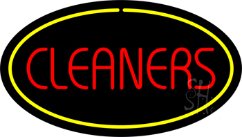 Red Cleaners Yellow Oval Border LED Neon Sign