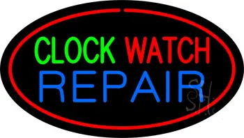Clock Watch Repair Oval Red LED Neon Sign