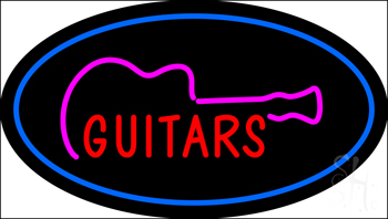 Guitars Oval Blue LED Neon Sign