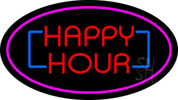 Happy Hour Oval Pink LED Neon Sign