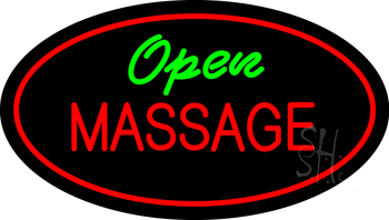 Open Massage Oval Red LED Neon Sign