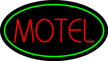 Oval Red Motel Green Border LED Neon Sign