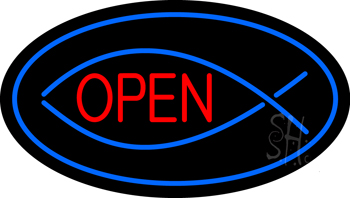 Fish Open Blue Oval LED Neon Sign