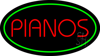 Pianos Oval Green LED Neon Sign