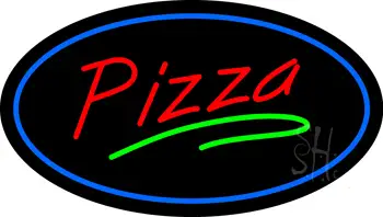 Pizza Oval Blue Border LED Neon Sign