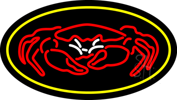Crab Seafood Logo Oval Yellow LED Neon Sign