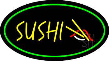 Yellow Sushi Oval Green LED Neon Sign
