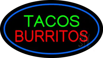 Tacos Burritos Oval Blue LED Neon Sign