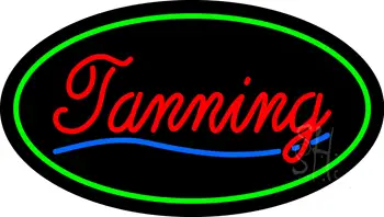 Red Tanning Oval Green LED Neon Sign