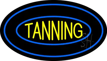 Tanning Double Oval Blue Border LED Neon Sign