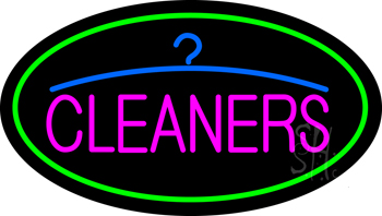 Pink Cleaners Oval Green Border LED Neon Sign