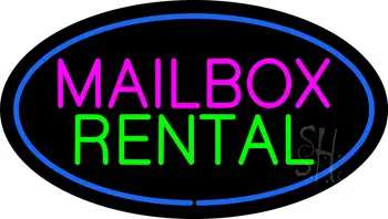 Mailbox Rental Blue Oval LED Neon Sign