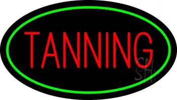 Red Tanning with Oval Green Border LED Neon Sign