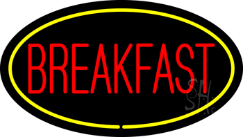 Oval Red Breakfast with Yellow Border LED Neon Sign