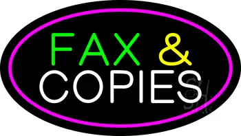 Fax and Copies Oval Pink Border LED Neon Sign