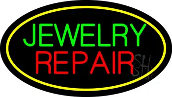 Jewelry Repair Oval Yellow LED Neon Sign
