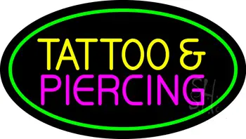 Oval Tattoo and Piercing Green Border LED Neon Sign
