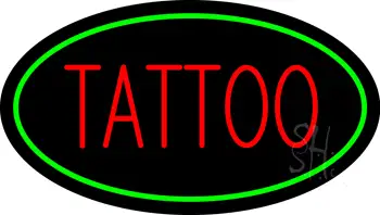 Oval Red Tattoo Green Border LED Neon Sign