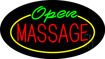 Oval Green Open Massage Yellow Border Animated Neon Sign