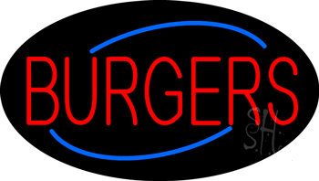 Oval Red Burgers Animated Neon Sign