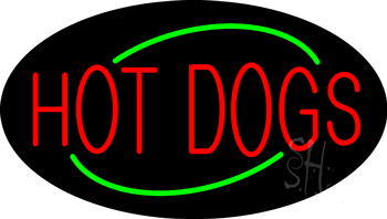 Oval Hot Dogs Animated Neon Sign