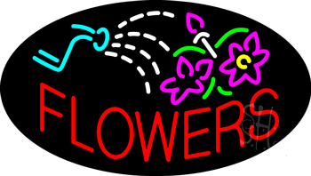 Red Flowers with Logo Neon Sign