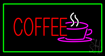 Red Coffee with Green Border Animated LED Neon Sign