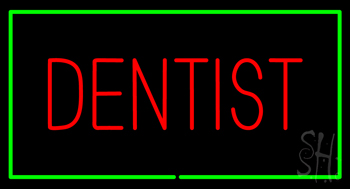 Red Dentist Green Border LED Neon Sign