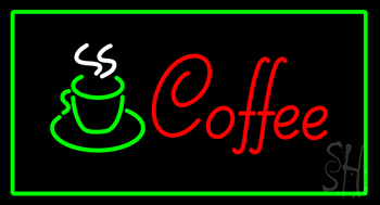 Red Coffee with Green Border LED Neon Sign