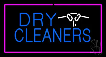 Dry Cleaners Logo Rectangle Pink LED Neon Sign