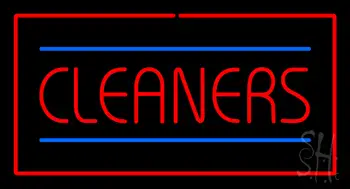 Red Cleaners Blue Lines Red Border LED Neon Sign