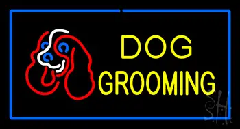Dog Grooming Blue Rectangle LED Neon Sign