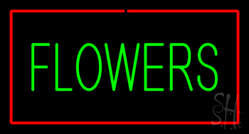 Green Flowers Red Border LED Neon Sign