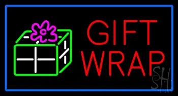 Red Gift Wrap Blue Border LED Neon Sign