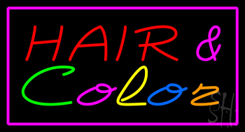Hair and Color with Pink Border LED Neon Sign