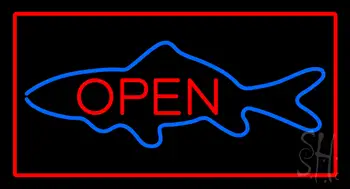 Fish Open Red Rectangle LED Neon Sign