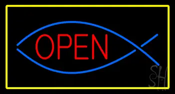Fish Red Open Yellow Rectangle LED Neon Sign