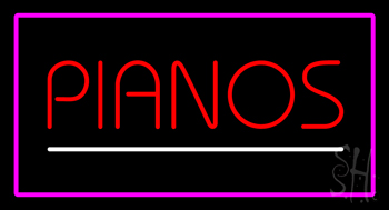 Pianos White Line Purple Rectangle LED Neon Sign