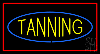 Tanning with Red Border LED Neon Sign