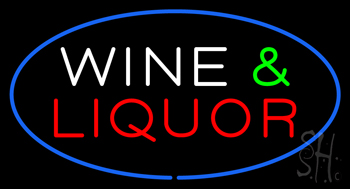 Wine and Liquor Oval Blue LED Neon Sign