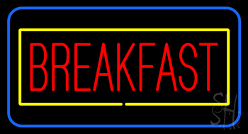Red Breakfast with Blue & Yellow Border LED Neon Sign