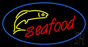 Oval Red Seafood Blue Border Logo LED Neon Sign