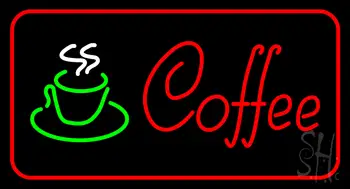 Red Coffee Logo with Red Border LED Neon Sign