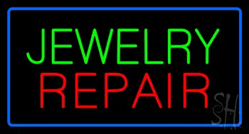 Jewelry Repair Rectangle Blue LED Neon Sign