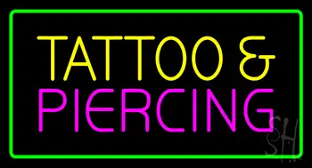 Tattoo and Piercing Green Border LED Neon Sign