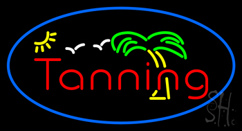 Tanning Oval Border with Palm Tree LED Neon Sign
