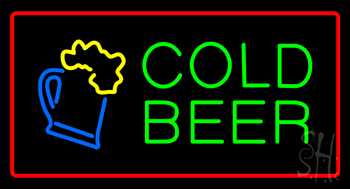 Cold Beer with Red Border LED Neon Sign