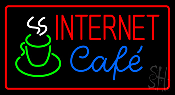 Red Internet Cafe with Coffee Mug LED Neon Sign